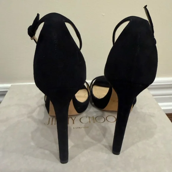 Jimmy Choo Alva 120 Suede Women's Heel Sandals- Black - Picture 7 of 11